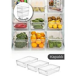 Teknotrust Şeffaf 3'lü Küçük Kapaklı Buz Dolabı Organizeri