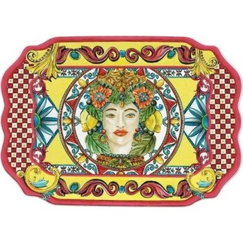 Özbience Turuncu Renkli 47X33 cm Büyük Seramik Tepsi, Şık ve Dayanıklı Tasarım - Açık Bej - Seçenek 1