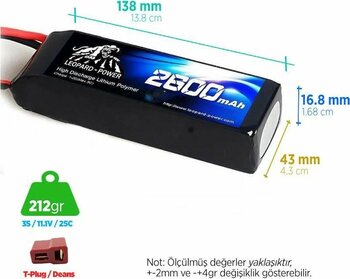 Leopard Power 2600 Mah 11.1v 3s 25c Lityum Polimer Lipo Batarya Pil T Plug