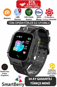 Smartberry Z2 Lbs Konumlu Akıllı Çocuk Takip Saati Sim Kartlı Arama, Kameralı, Gizli Dinleme Özellikli -siyah