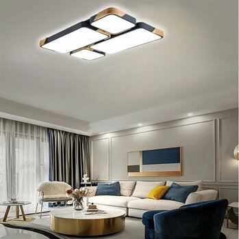 CATLUZ Dikdörtgen Antrasit Kumandalı Dimli 3ışık Renkli 95x65cm Ahşaplı Led Tavan Lambası Modern Aydınlatma