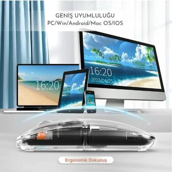 Huawei Matepad 12.2 Uyumlu Şeffaf Tasarım Sessiz Kablosuz Mouse Diğer Pembe