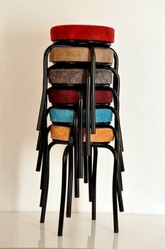 6 Adet Renkli Silinebilir Kumaş Siyah Profil Tabure Metal Tabure Mutfak Taburesi Kalın Tabure - Ahşap - 0.3 cm