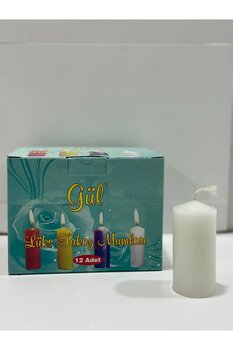 Gül Mum GÜL MUM BEYAZ 12 Lİ KÜTÜK MUM TAKOZ MUM BAR MUM 6 SAAT YANMA SÜRESİ ÇAP 3 BOY 8 CM