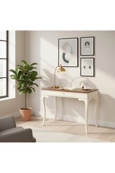 Wooding Mobilya 120 Cm Masif Rustik Krem Ceviz Çalışma Masası