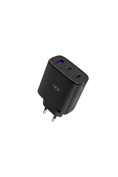 Linktech C317 Siyah 2x USB-C 1x USB-A Hızlı Şarj Var 45W Şarj Adaptörü