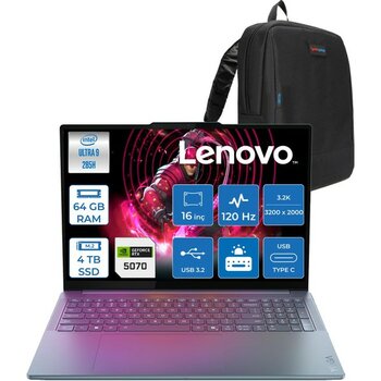 Lenovo Yoga Pro 9 Intel Ultra 9 285H 64GB 4tb SSD 8GB/RTX5070 16" 3.2k (3200X2000) OLED 1600NITS 120Hz Freedos Dokunmatik Taşınabilir Bilgisayar 83...