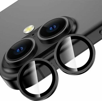 Apple Siyah iPhone 16 / iPhone 16 Plus Kolay Kurulum Safir Parmak İzi Bırakmayan Anti-Reflective Kamera Lens Koruyucu