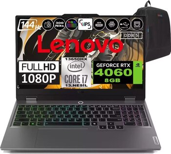 Lenovo Loq 15IRX9 Intel Core I7 13650HX Ddr5 32GB 512GB SSD RTX4060-8GB 300NITS 15.6" 144Hz Fhd Windows 11 Home Taşınabilir Bilgisayar 83DV00G3TRH05 + Zetta Çanta