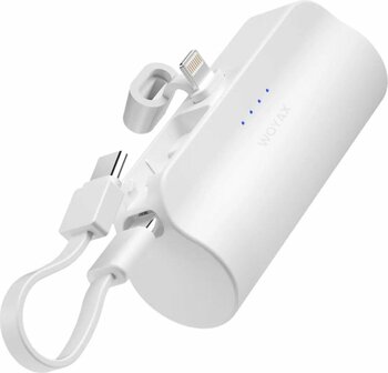 Iphone Lightning Soketli Mini Powerbank 5000mah Type-C Dahili Kablolu Taşınabilir Şarj Cihazı Beyaz