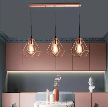 Rsylight Retro Sıralı Masa Üstü Üçlü Bakır Sarkıt Avize 60 cm - Siyah