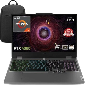 Lenovo Loq 15ARP9 Amd Ryzen 7-7435HS 24GB 1tb SSD Rtx 4060 8gb (105W) 15,6" Fhd 144Hz IPS Panel Freedos Taşınabilir Bilgisayar Snertech Çanta - 1 TB