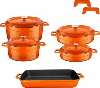 Lava Döküm Beşli Tencere Tava Seti Trendy-Turuncu