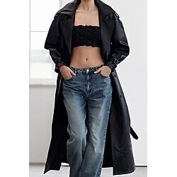 Frm Siyah 34 Oversize Suni Deri Trençkot