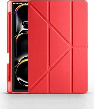 Teknetstore Ipad Pro 13 Inç 2024 M4 Kalem Şarj Bölmeli Stadlı Uyku Modlu Arkası Silikon Akıllı Case Kırmızı Kılıf