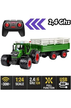 YILDIRIM OYUNCAK Uzaktan Kumandalı Işıklı Büyük Boy Römorklu Traktör - 2.4Ghz 42cm Kumandalı Oyuncak Traktör