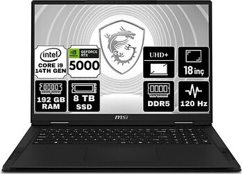 Msı Creator Pro X18 Hx Intel Core I9 14900HX 192GB 8tb SSD RTX5000 Ada 16GB W11P 18" UHD 120Hz Taşınabilir Bilgisayar A14VMG-484TR-A4 - 8 TB - 192 GB