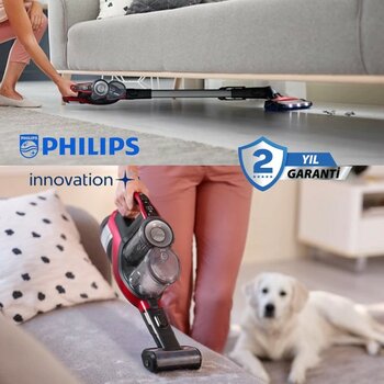 Philips 360° Emiş Gücü 65 Dk Çalışma Süresi Dijital Göstergeli Şarjlı Dikey Süpürge XC7043/01 - Kırmızı - Standart