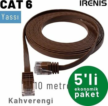 Irenis Cat6 Yassı Ethernet Kablosu 10 metre Kahverengi Ethernet Network LAN Ağ Kablosu