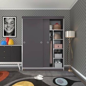 Kenzlife Gardırop Sürgülü Kapaklı Kapılı 140 Papatya Gri Gardolap Dolap