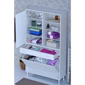 Eliusta Rule Sepetli Banyo/mutfak Dolabı 90 cm Genişliğe Sahip 90X171X32,5 cm Üç Sepetli Beyaz Dolap