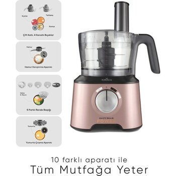 Karaca 10 Farklı Aparatlı Mutfak Gıda Hazırlama Seti Mutfak Robotu, 2000W Ultra Güç Ile Tüm Mutfağa Yeter! , Onerous Mutfak Tartısı Hediye - Rose Gold