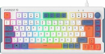 Everest Kb-75 Membran Klavye Sessiz Klavye Rgb Aydınlatmalı Q Oyuncu Klavyesi Gaming Klavye Mavi/Turuncu - Sarı - Koyu Gri