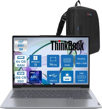 Lenovo Thinkbook 14 G7 Iml Intel Ultra 7 155H 64GB Ddr5 256GB SSD Intel® Aı Boost 14" Wuxga 300NITS IPS Windows 11 Home Taşınabilir Bilgisayar 21MR0050TRH26 + Zetta Çanta