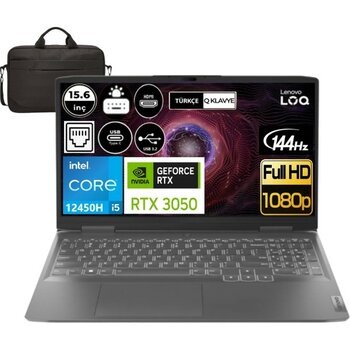 Lenovo Loq Intel Core I5-12450H 32GB Ram 512GB SSD 15.6" Fhd RTX3050 Freedos 144Hz 82XV00WYTX03 + Çanta Hediye