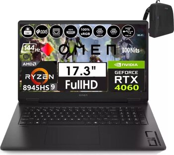 Hp Omen 17-DB0020NT Amd Ryzen 9-8945HS Aı 32GB Ddr5 512GB SSD 8gb/RTX4060 WINDOWS11PRO 17.3" 144Hz 7ms 300NITS Fhd IPS Taşınabilir Bilgisayar OMA44QREAW45+WEBLEGELSINÇANTA
