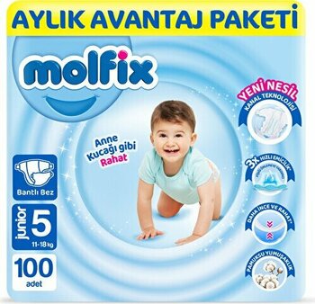 Molfix Bebek Bezi 5 Beden Junior Aylık Avantaj Paket 100 Adet 11-18 kg