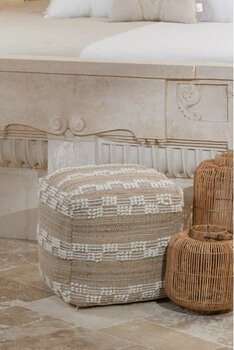 Pure Mini Kabartma Desenli Natürel Krem Puf 40X40 4276 - 40 x 40 - Krem - Natürel