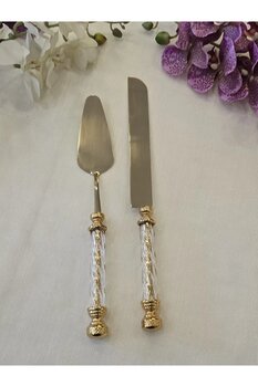 AlyaHomeAksesuar 2 Parça Kristal Pasta Servis Seti Tamamen Gold