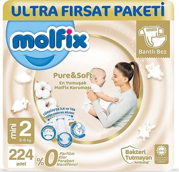 Molfix Pure&Soft 2 Numara Mini 112'li 2 Adet Bebek Bezi