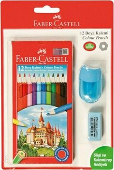 Faber Castell Kuru Boya 12'li + Silgi +Kalem Traş hediyeli