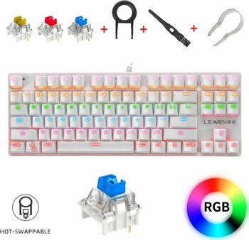 Leaven K550 Mavi Switch Kablolu USB RGB Mekanik Oyuncu Işıklı Mekanik Klavye