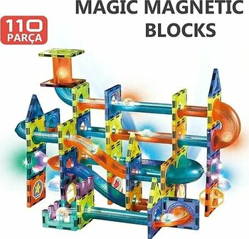 Learning Fun Manyetik Oyuncak Manyetik Blok Seti Stem Oyuncak 110 Parça - Işıklı Marble Run Set Magic Magnetic Blocks