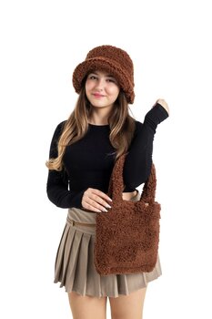 PANCHY CANKY Kadın Peluş Teddy Omuz Çantası - Yumuşak ve Şık Tasarım 25 x 25 Beden