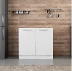 Minar Mobilya Mutfak Alt Modül 2 Kapaklı 1 Raflı 90 cm Beyaz B1 Dolap