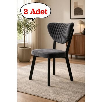 Teknor 2 Adet  Elma Sandalye Modern Kadife Kapitone Sırtlı Mutfak Yemek Odası Balkon Kafe Sandalyesi 85 cm - Gri