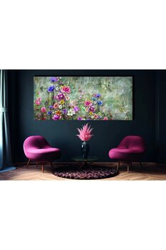 bestablo YAĞLI BOYA GÖRÜNÜMLÜ RENKLİ ÇİÇEKLER KANVAS TABLO