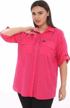 Lady Majestic %100 Cotton Büyük Beden Natural Gömlek - 56 - Fuşya