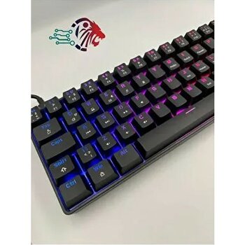 T60 Siyah Renk Mavi Switch Rgb Mekanik Kablolu Driverli Oyuncu Klavyesi T60 Mini Türkçe Q Klavye - Beyaz