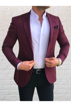 leonmen Italyan Stil Erkek Slim Fit Blazer Tek Ceket 46 Beden