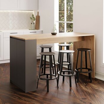 Bimossa Edgar L4820 Mutfak Adası Bar Masası 160  cm  Antrasit Ahşap Üst Depolamalı Çok Amaçlı Oturmalı Masa - Antrasit - Ceviz - 160x92x68