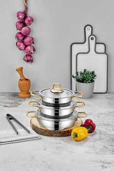 PoloChef Paslanmaz Çelik Sahan Seti Gold Saplı 6 Parça