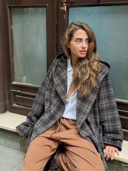 Retrobird Urban Retro Kapüşonlu Oversize Ceket Kaban Kadın Füme - L - XL