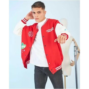 Aesco Erkek Kolları Yıldız Sırt Baskılı Oversize Kolej Ceket - Kırmızı - M