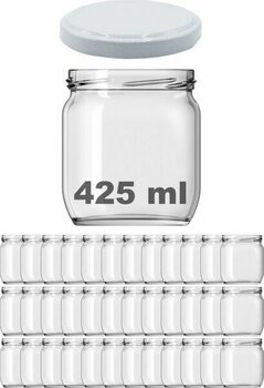 Afracam 425 cc Kavanoz Metal Beyaz Konserve Kapaklı 425 ml Şeffaf Cam Kavanoz 36 Adet
