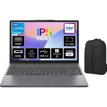 Lenovo Ideapad Slim 3 Intel Core I5 13420H 16GB 512GB SSD Freedos 15.3" Wuxga IPS Taşınabilir Bilgisayar 83K1004ETR + Cimete Çanta - 512 GB - 16 GB